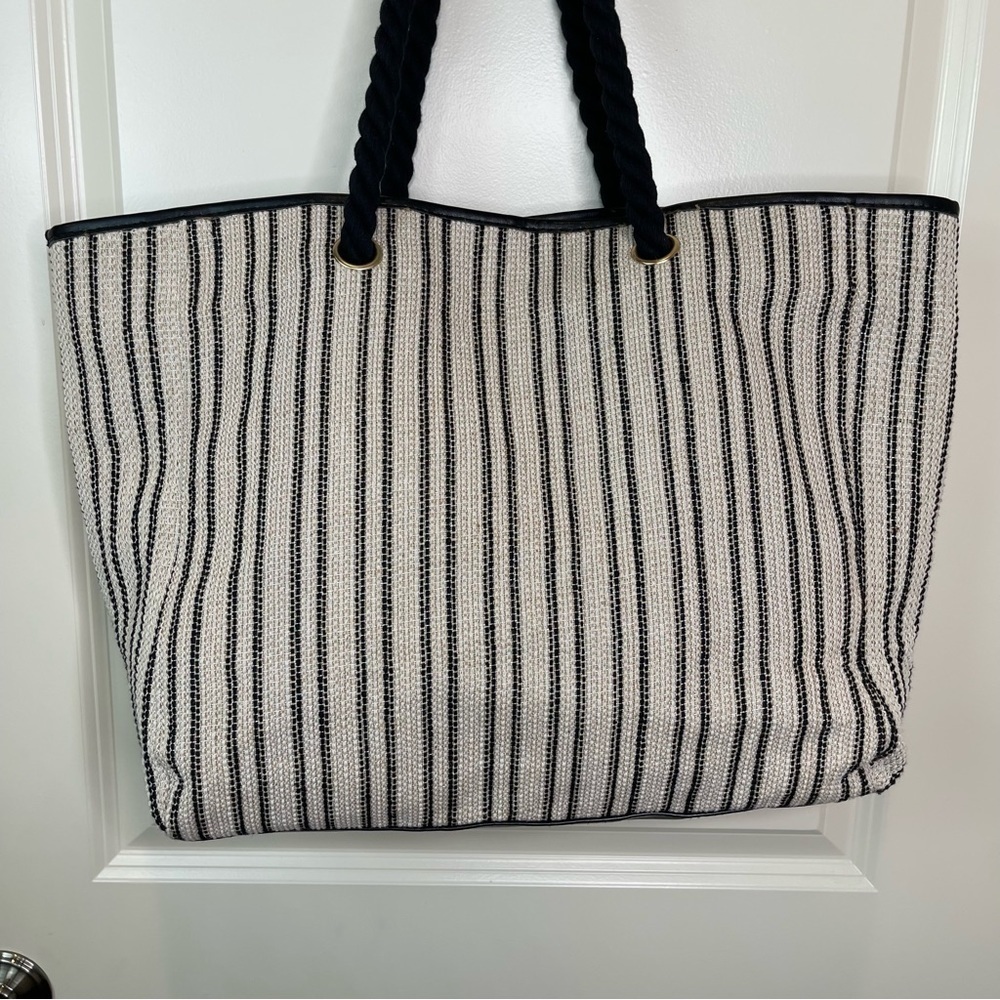Lancôme Tote Bag Woven Striped Oversized Unstructured - Picture 13 of 16